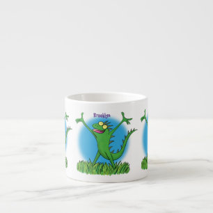 Lusande grönt leende animerad iguana lizard espressomugg