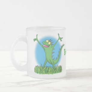 Lusande grönt leende animerad iguana lizard frostad glasmugg