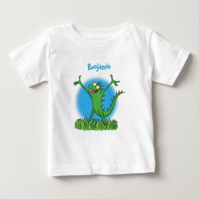 Lusande grönt leende animerad iguana lizard t shirt (Framsida)