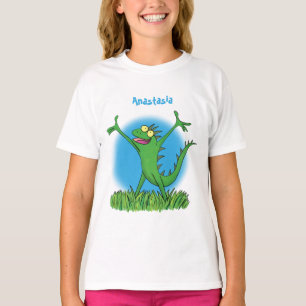Lusande grönt leende animerad iguana lizard t shirt