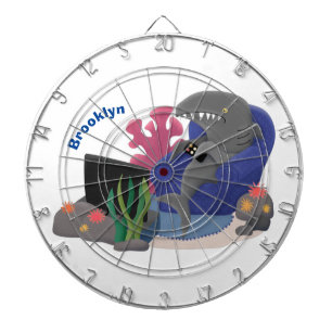Lusande haj som tittar på TV-tecknaden Darttavla