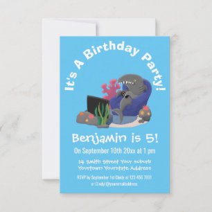 Lusande haj som tittar på TV-tecknaden Inbjudningar