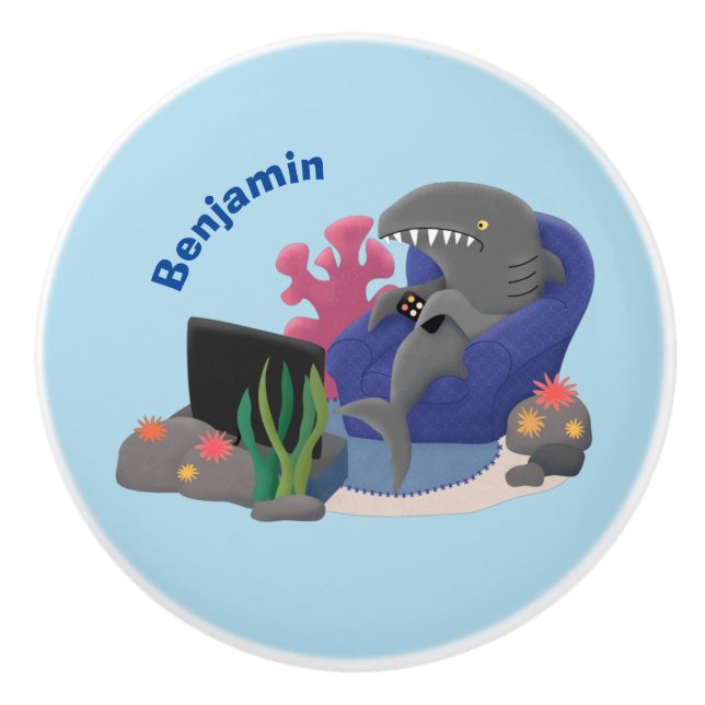 Lusande haj som tittar på TV-tecknaden Knopp (Framsidan)