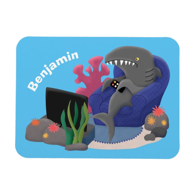 Lusande haj som tittar på TV-tecknaden Magnet (Horisontell)