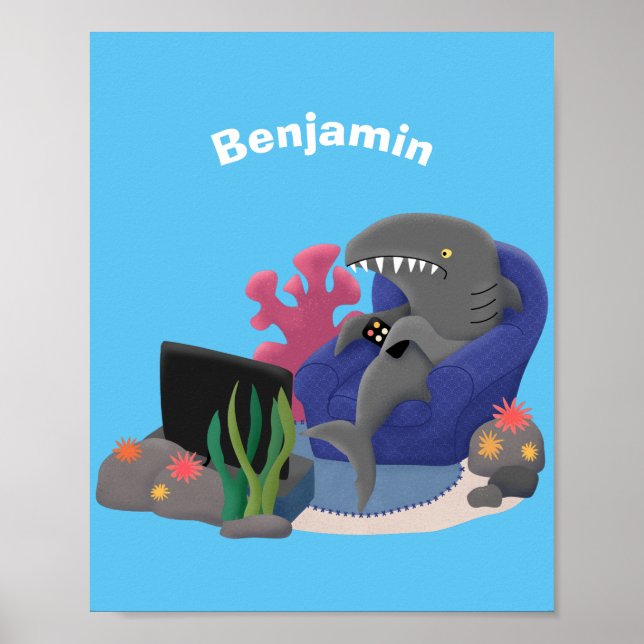 Lusande haj som tittar på TV-tecknaden Poster (Framsidan)