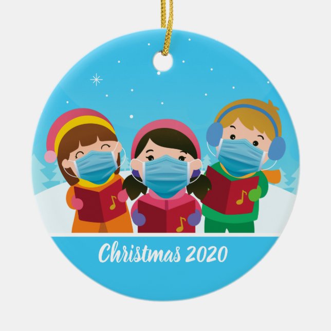 Lusande julCarolers i Ansikte Mask Julgransprydnad Keramik (Framsidan)