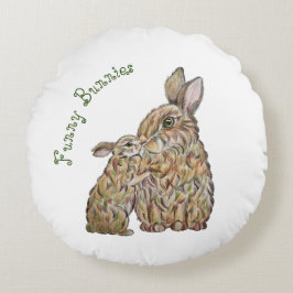 Lusande kaniner. Pencil teckning Rund Kudde