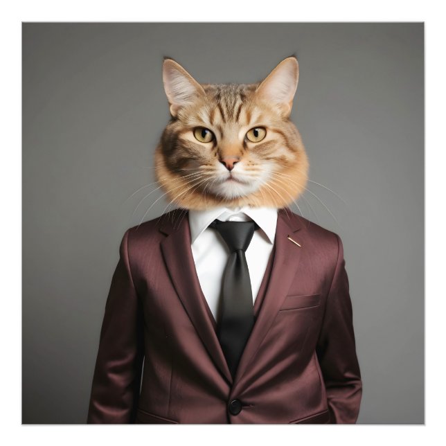 Lusande katt i kostym fototryck (Framsidan)