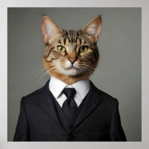 Lusande katt i kostym poster