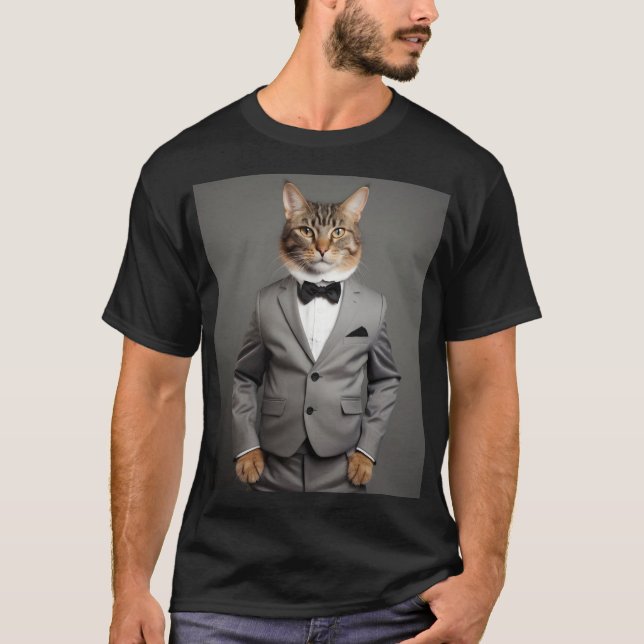 Lusande katt i kostym t shirt (Framsida)