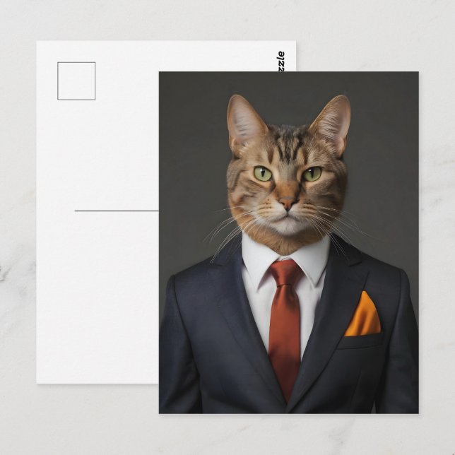 Lusande katt i kostym vykort (Fram/baksida)