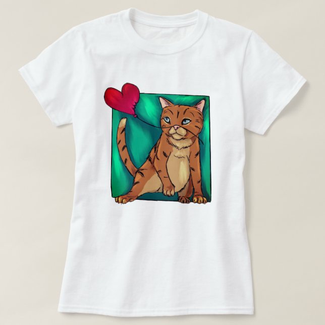 Lusande katt med hjärtballong t shirt (Design framsida)