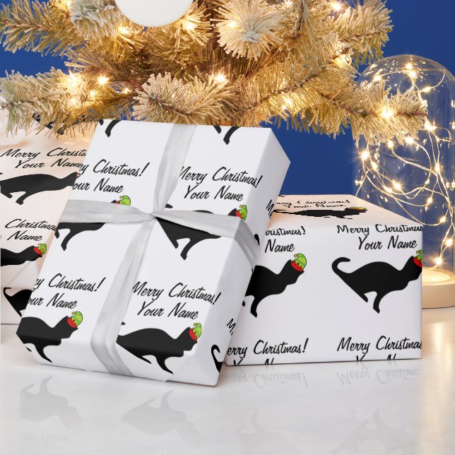 Lusande katt med papper julomslutning presentpapper (Helgdagar)