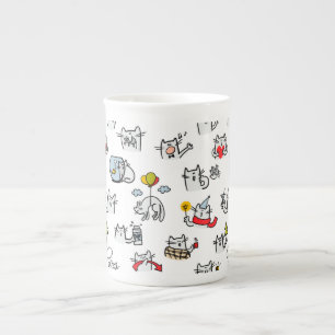 Lusande katter, mjölk och magi. benporslin mugg