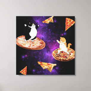 Lusande katter som kör pizza på rymden canvastryck