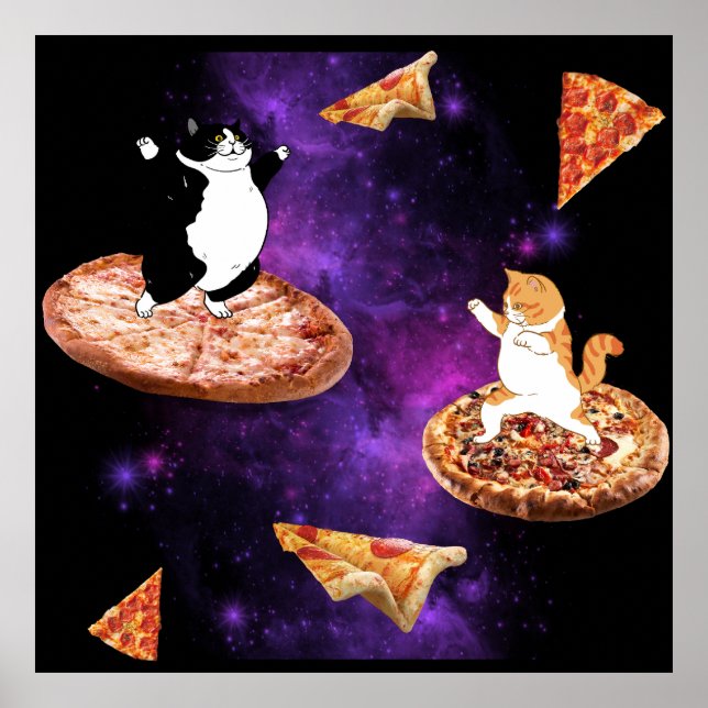 Lusande katter som kör pizza på rymden poster (Framsidan)