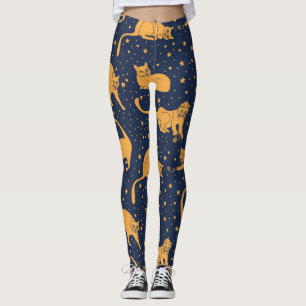 Lusande katter, stjärnor, rymden mönster. leggings