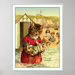 Lusande katter vid Beach - Louis Wain Poster