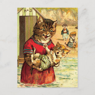 Lusande katter vid Beach - Louis Wain Vykort