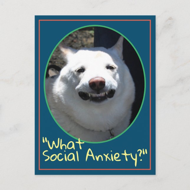 Lusande leende Hund Shiba Inu What Social Anxiety Vykort (Framsida)