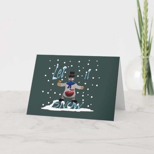 Lusande lycklig leende snögubbe helgkort (Framsida)