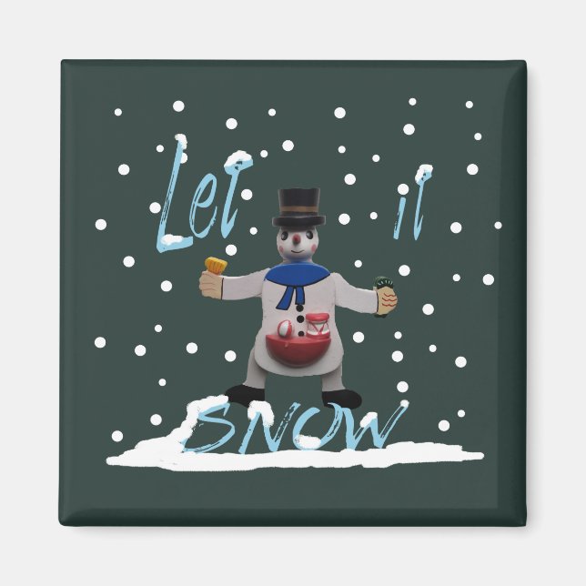 Lusande lycklig leende snögubbe magnet (Framsidan)