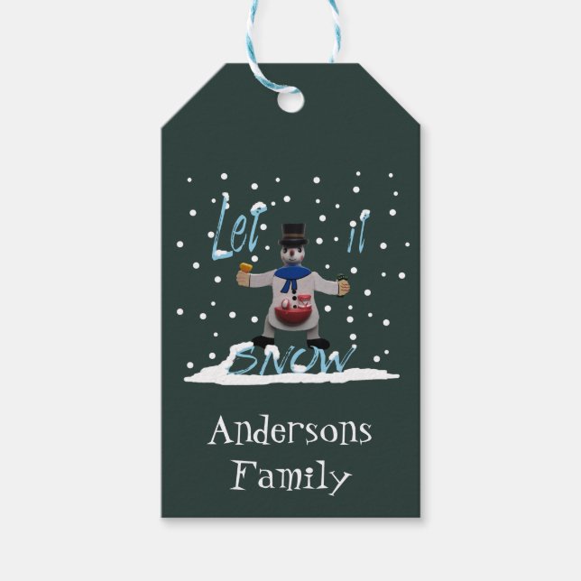 Lusande lycklig leende snögubbe Personlig Presentetikett (Framsidan)