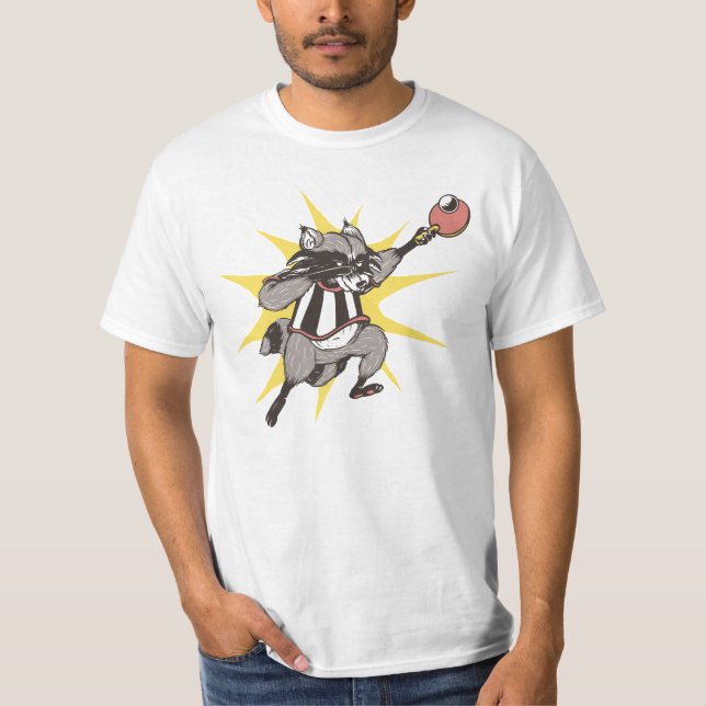Lusande mårdabbspel Pong raccoon älskare T Shirt (Framsida)