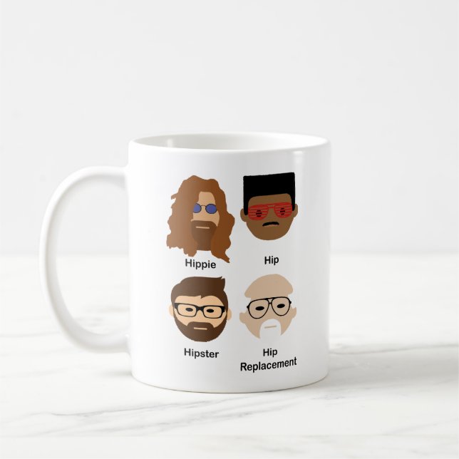 Lusande mug som visar utvecklingen av höftleden i  kaffemugg (Vänster)