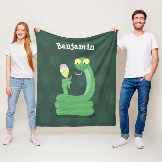 Lusande orm av grönt med maraca tecknad fleecefilt (På plats)
