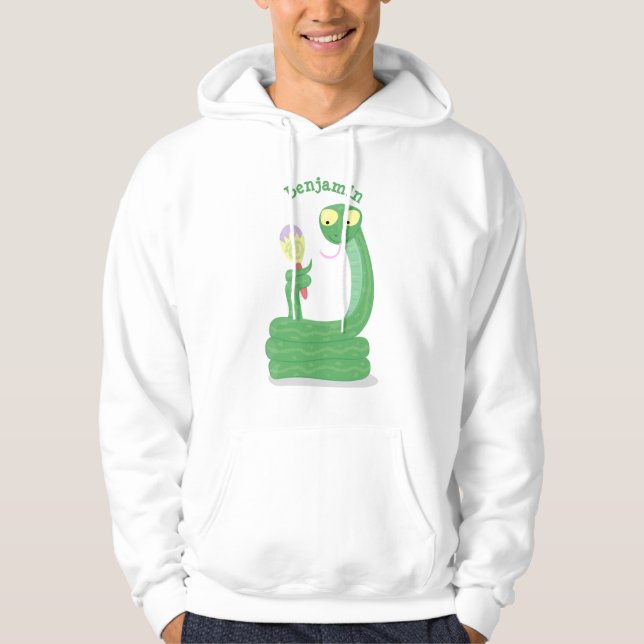 Lusande orm av grönt med maraca tecknad hoodie (Framsida)
