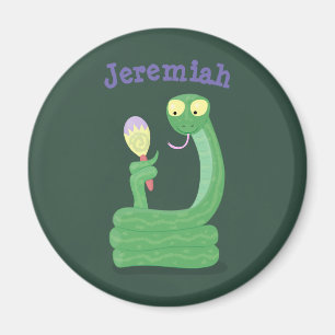 Lusande orm av grönt med maraca tecknad humor magnet