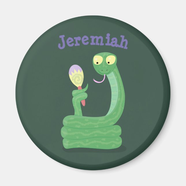 Lusande orm av grönt med maraca tecknad humor magnet (Framsidan)