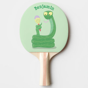 Lusande orm av grönt med maraca tecknad pingisracket