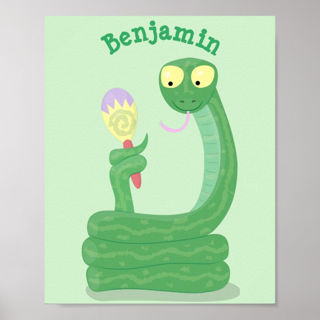Lusande orm av grönt med maraca tecknad poster (Framsidan)