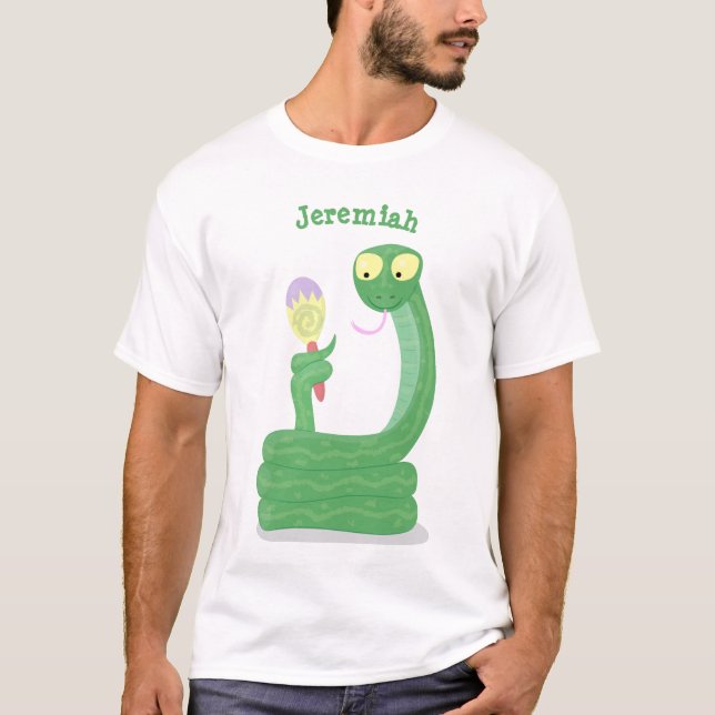 Lusande orm av grönt med maraca tecknad t shirt (Framsida)