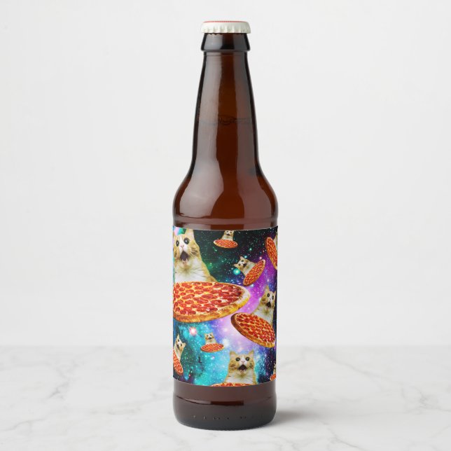 Lusande pizzakakatt ölflaska etikett (Framsida)