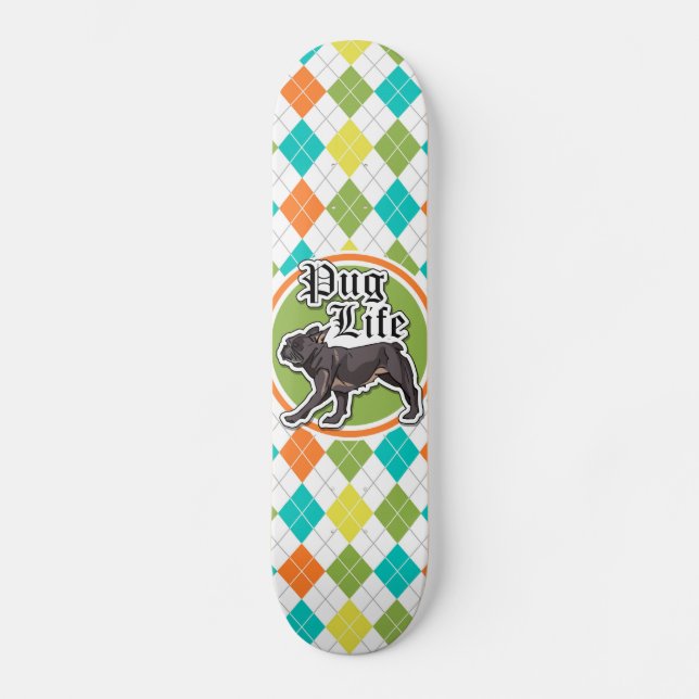Lusande pug; färgad argyle Mönster Skateboard Bräda 20,5 Cm (Framsida)