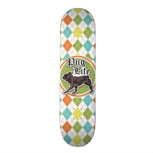 Lusande pug; färgad argyle Mönster Skateboard Bräda 20,5 Cm