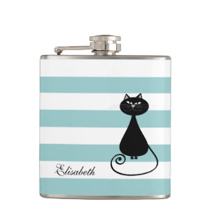 Lusande svart katt elegant rand baby blue monogram fickplunta