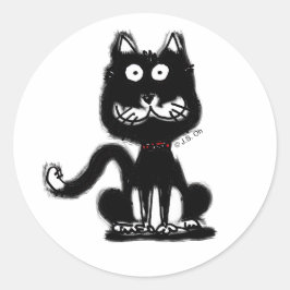 Lusande svart katt runt klistermärke