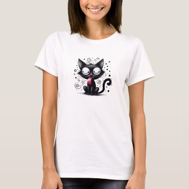 Lusande, svart katt t shirt (Framsida)