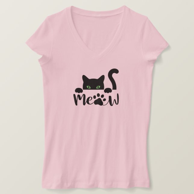 Lusande svart katt t shirt (Design framsida)