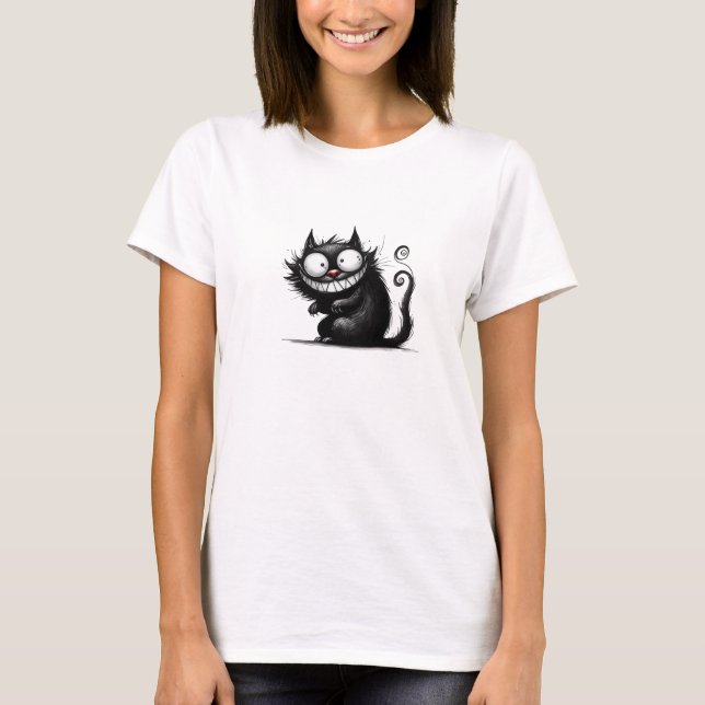 Lusande, svart katt t shirt (Framsida)