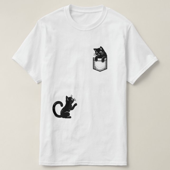 Lusande svart katt t-shirt (Design framsida)