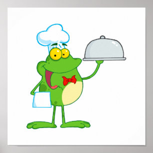 Lusare kock-servitör-groda som serverar mat poster