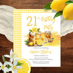 Luscious Lemon Cake Ginger Tea 21:a Birthday Party Inbjudningar<br><div class="desc">Vi presenterar vår beundransvärda sammansatta utformning av Lemon Zest Birthday-inbjudan! Fira din speciella dag med perfektens blandning av färskhet och söthet. Den här charmerande designen fångar vår och sommarens innersta väsen och skapar den perfekt för glada födelsedagsfester under varma årstider. Kärnan i denna vackra inbjudan är en lustig citronkaka som...</div>