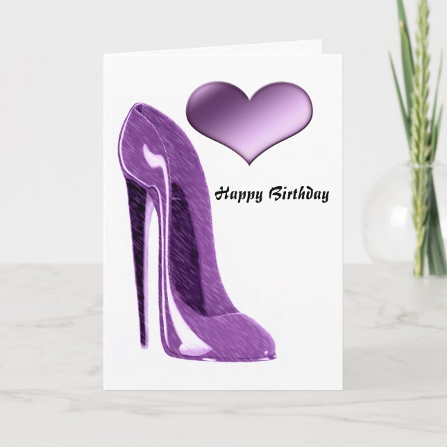 Luscious Lilac Stiletto High Heel Shoe and Heart Kort (Framsida)
