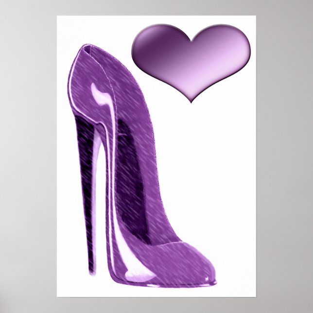 Luscious Lilac Stiletto High Heel Shoe and Heart Poster (Framsidan)