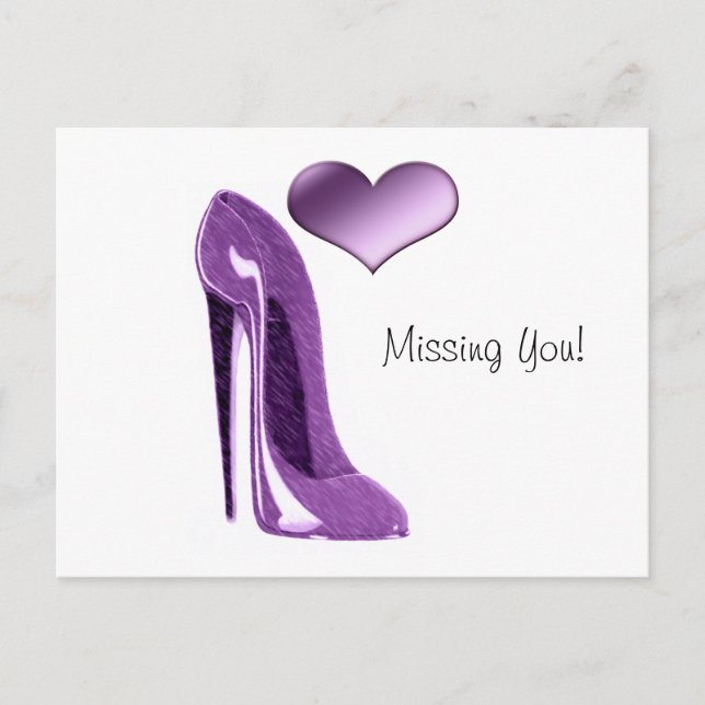 Luscious Lilac Stiletto High Heel Shoe and Heart Vykort (Framsida)